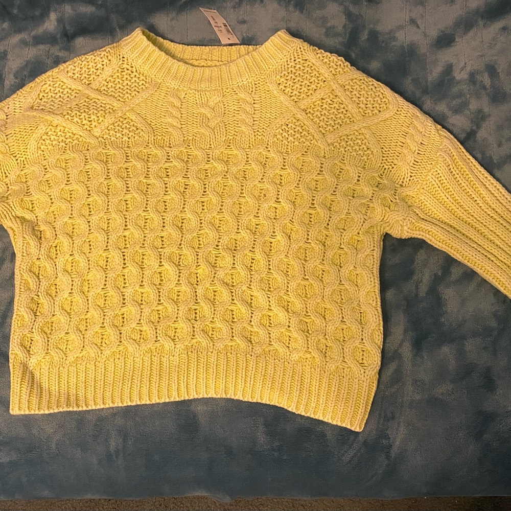 American Eagle Outfitters Neon Green Cable Knit Sweater
